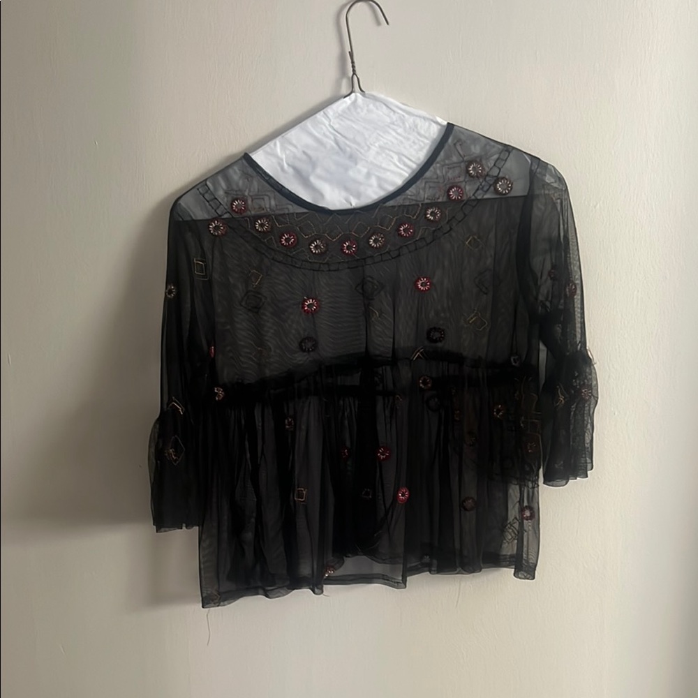 Yours Clothing Black Sheer Embellished Blouse